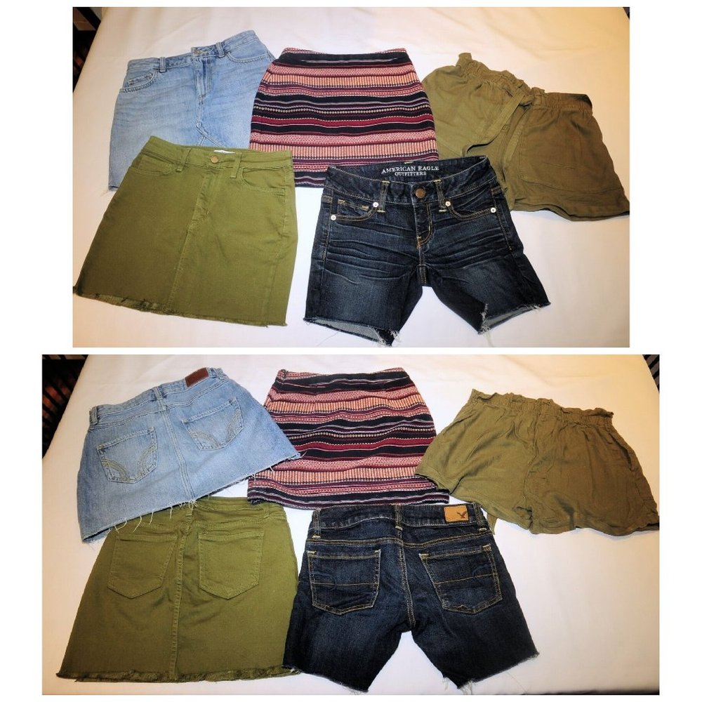 Womens/Jr Girls Short & Skirt 5 Piece LOT Size XS 0/00 Hollister AE O2 Denim BTS